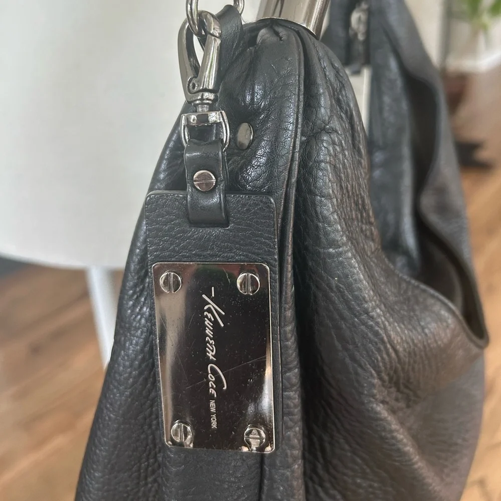 KENNETH COLE Black Leather Slouchy Hobo Bag with Studded Handle - Picture 7 of 13